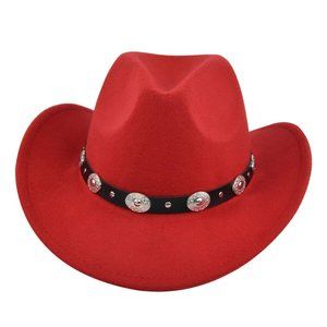 Red Western Cowboy, Cowgirl Hat, Black & Silver‎ Strap, Men Women, Wide Brim